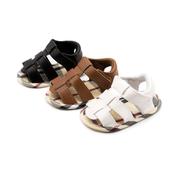 0-1-year-old Plaid handmade sandals baby shoes tod...